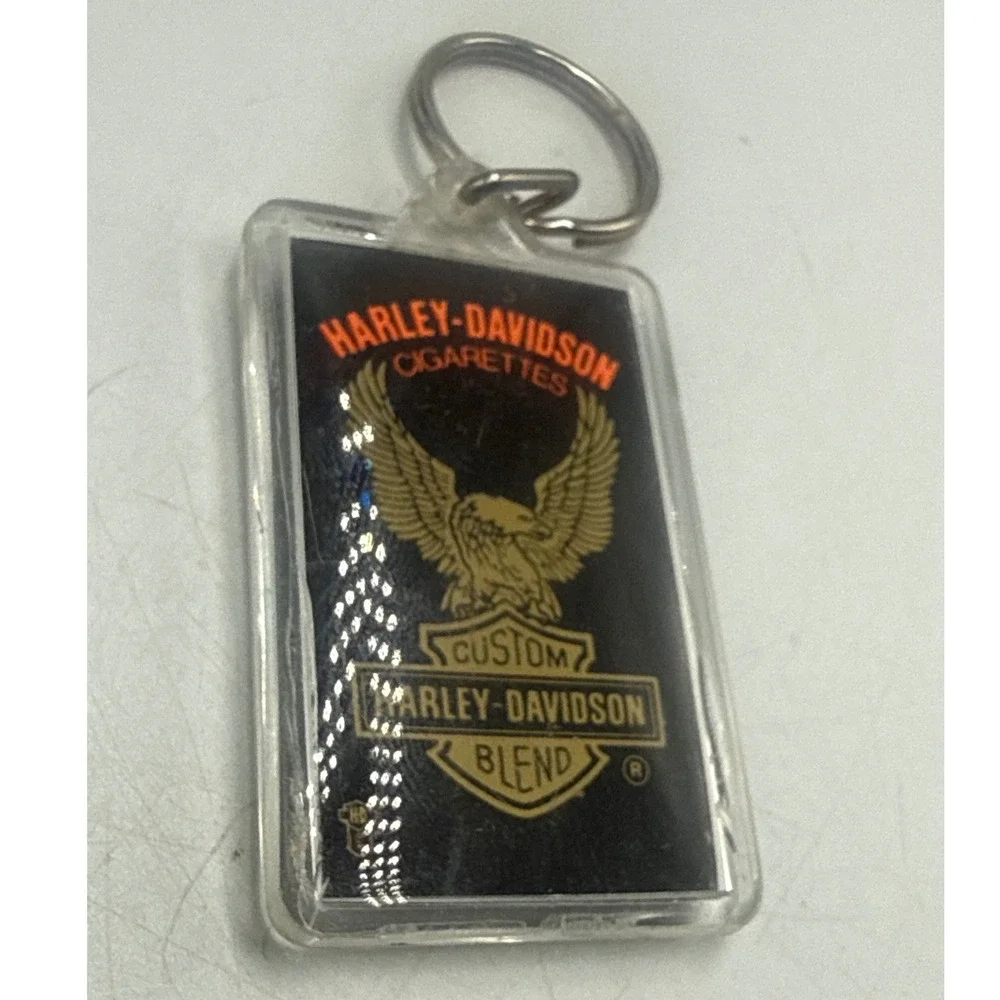 Vintage Harley Davidson Cigarettes Keychain Custom Blend Eagle Acrylic Fob 90s
